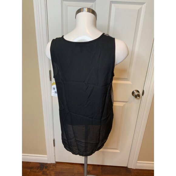 Eileen Fisher  100% Silk Gray Patterned Tank Top W/ Black Rear Panel, Size S - Picture 4 of 5